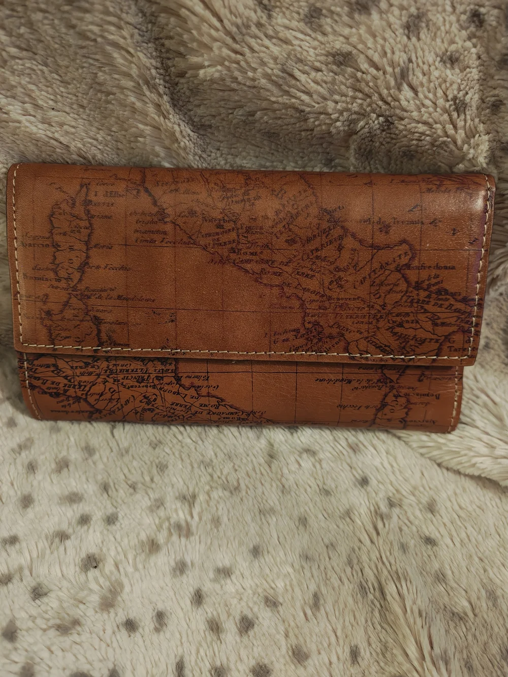 Patricia Nash Tan Map-Print Leather Wallet